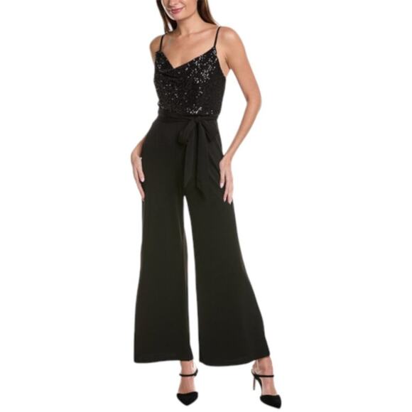 BCBGeneration Cowl Neck Flare Leg Sequin Jumpsuit Black Size Small NWOT $138 MSP - Picture 1 of 6